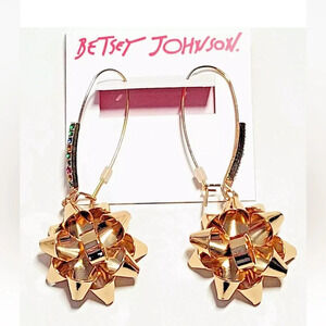 BETSEY JOHNSON Christmas Holiday Gift Present Bow Dangle Drop Earrings NEW NWT
